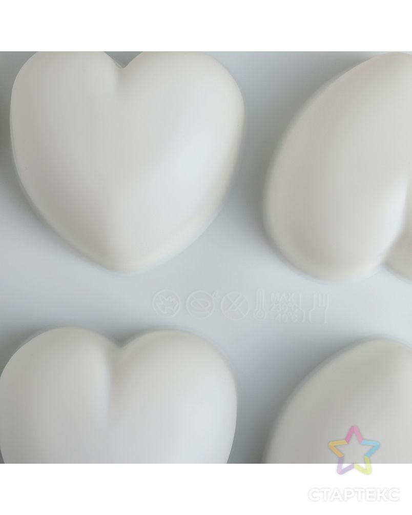 Форма для муссовых десертов и выпечки Доляна «Сердца», 30×17,5 см, 8 ячеек (6,5×6,5×4 см), цвет белый арт. СМЛ-203474-1-СМЛ0001403962 3