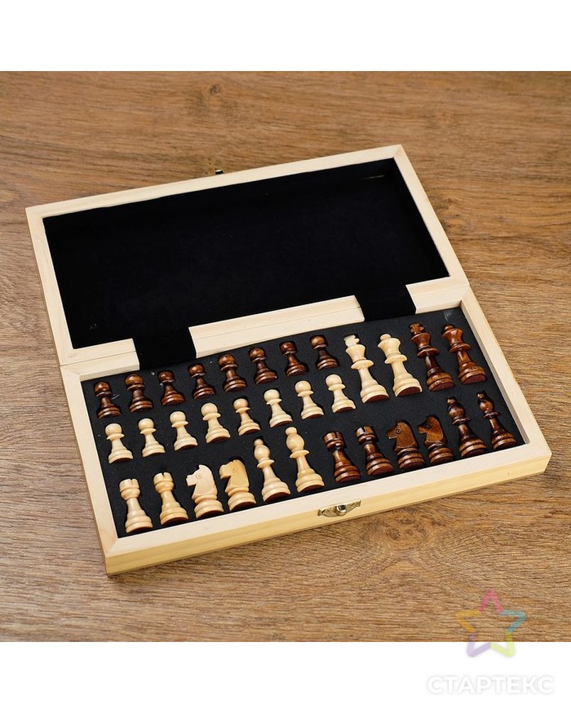 Шахматы деревянные, доска из сборных элементов, 30 × 30 см, фигуры в подложке микс арт. СМЛ-43163-1-СМЛ0001419017 2