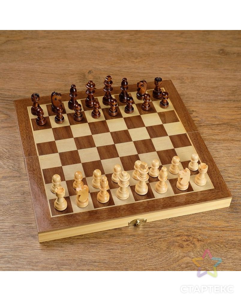 Шахматы деревянные, доска из сборных элементов, 30 × 30 см, фигуры в подложке микс арт. СМЛ-43163-1-СМЛ0001419017 3