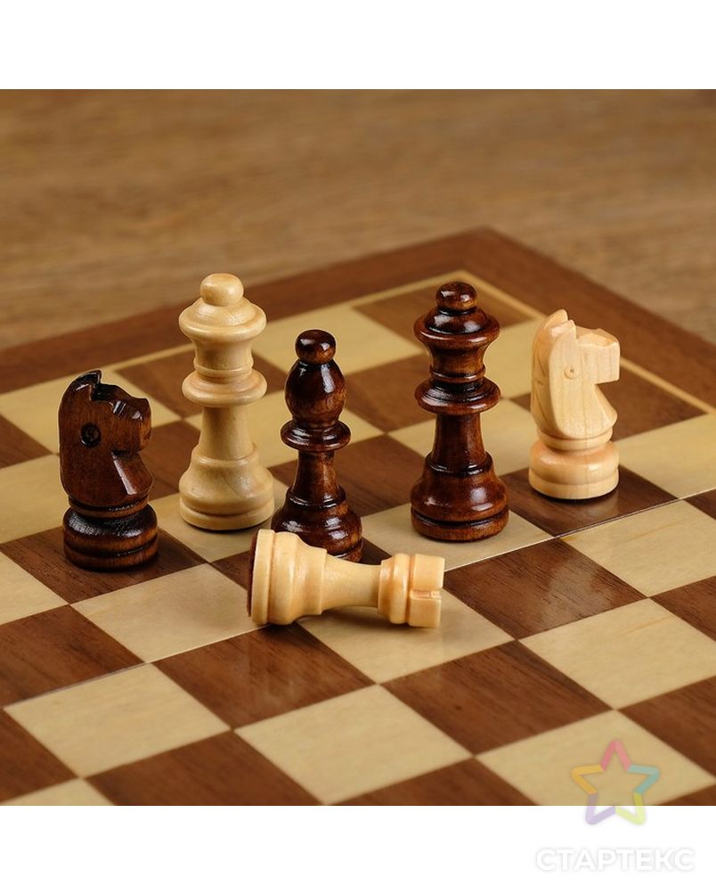 Шахматы деревянные, доска из сборных элементов, 30 × 30 см, фигуры в подложке микс арт. СМЛ-43163-1-СМЛ0001419017 4