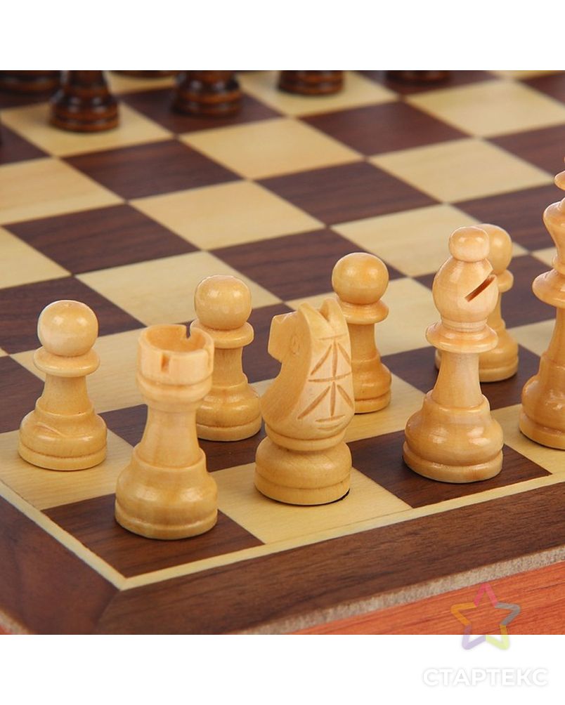 Шахматы деревянные, доска из сборных элементов, 30 × 30 см, фигуры в подложке микс арт. СМЛ-43163-1-СМЛ0001419017 7