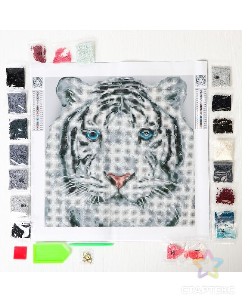 Алмазная вышивка с частичным заполнением "Белый тигр", 37 х 37 см арт. СМЛ-1235-1-СМЛ1426037 2