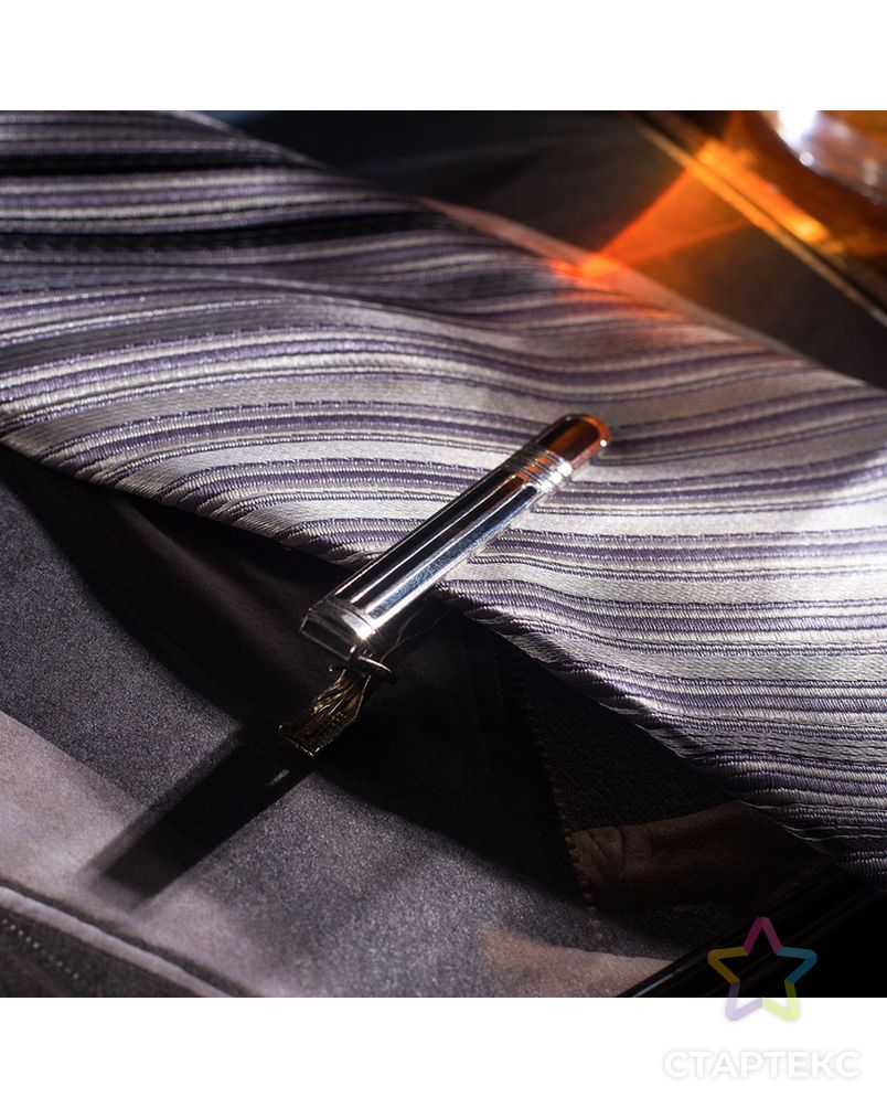 Зажим для галстука стальной "Классический" округлый с эмалью, цвет чёрный в серебре арт. СМЛ-37065-1-СМЛ0001436841 1