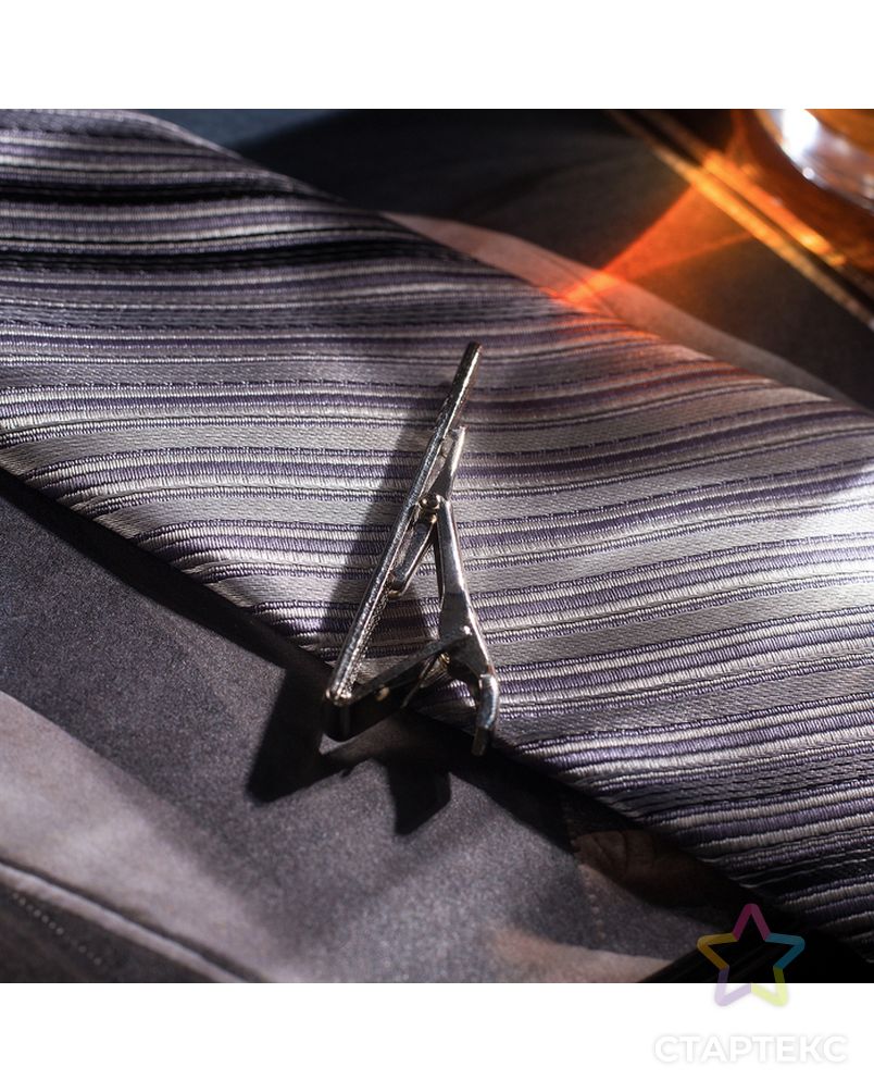 Зажим для галстука стальной "Классический" округлый с эмалью, цвет чёрный в серебре арт. СМЛ-37065-1-СМЛ0001436841 2