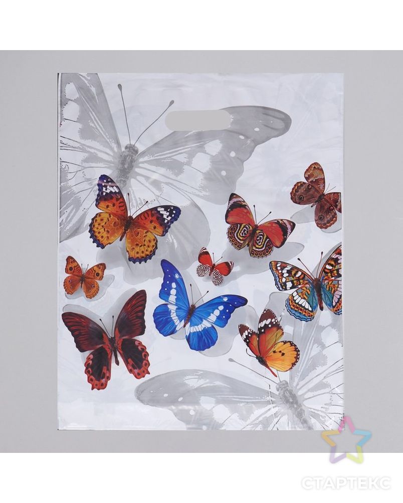 Пакет "Бабочки", полиэтиленовый с вырубной ручкой, 40 х 47 см, 45 мкм арт. СМЛ-42962-1-СМЛ0001464593 1