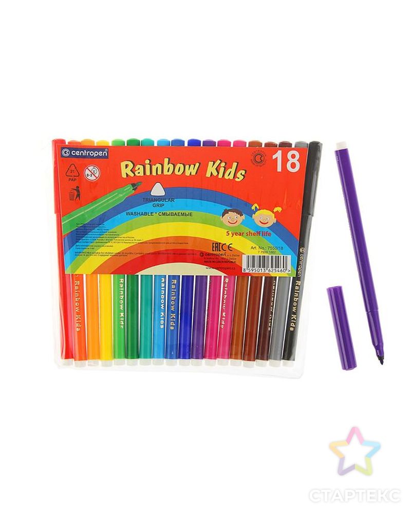 Фломастеры 18 цветов Centropen Rainbow Kids 7550/18 арт. СМЛ-172850-1-СМЛ0001472377 1