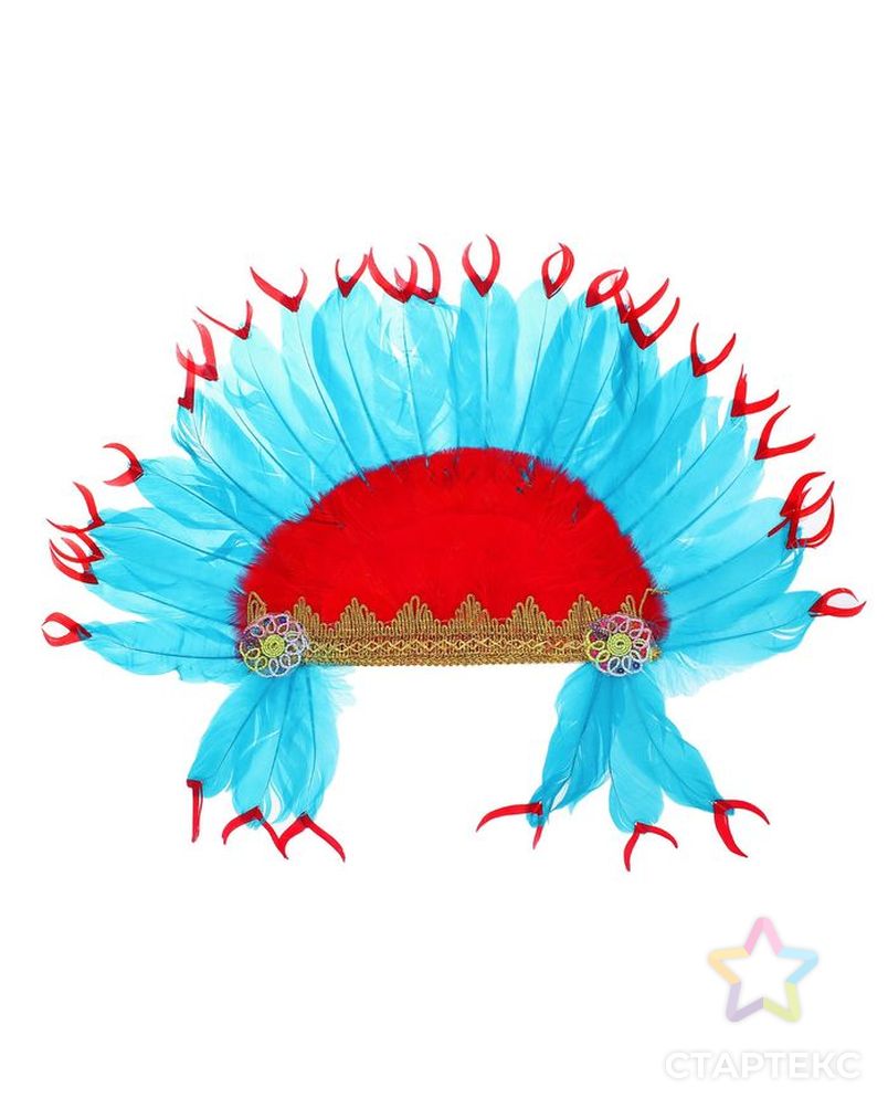 Карнавальный головной убор «Индеец», красно-синее перо арт. СМЛ-100732-1-СМЛ0001496131 1