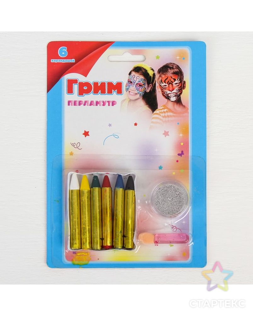 Грим карандаши и блёстки с аппликатором для лица и тела, 6 цветов арт. СМЛ-102085-1-СМЛ0000150126 1