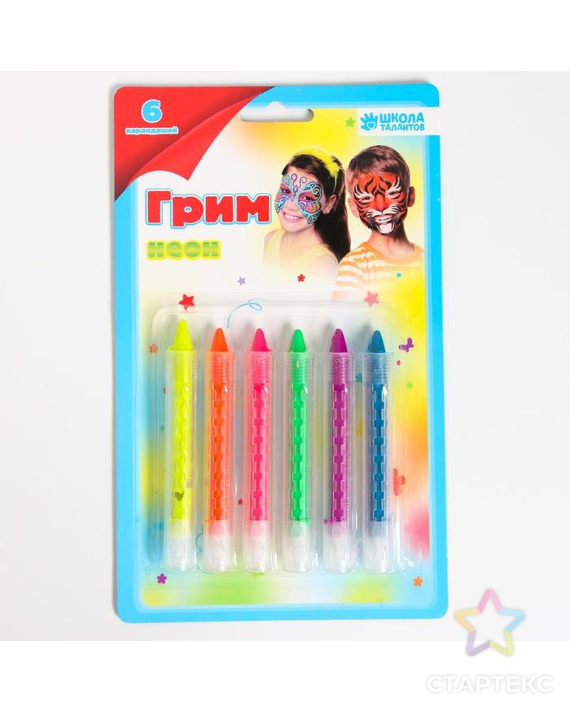 Грим-карандаши для лица и тела, 6 неоновых цветов арт. СМЛ-125793-1-СМЛ0000150131 1