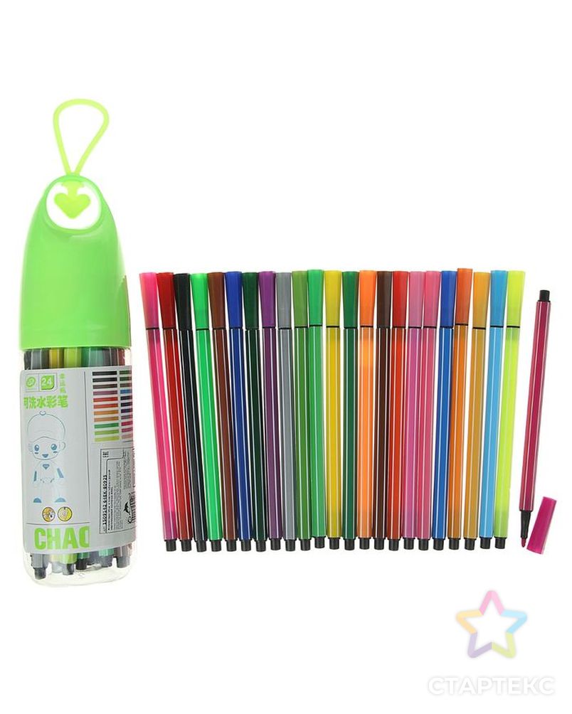 Фломастеры, 24 цвета, в пластиковом тубусе с ручкой, вентилируемый колпачок, МИКС арт. СМЛ-172884-1-СМЛ0001509142