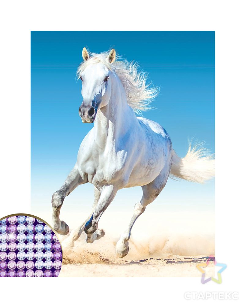 Алмазная вышивка с частичным заполнением «Белый конь», 30 х 40 см арт. СМЛ-37089-1-СМЛ0001516829 1