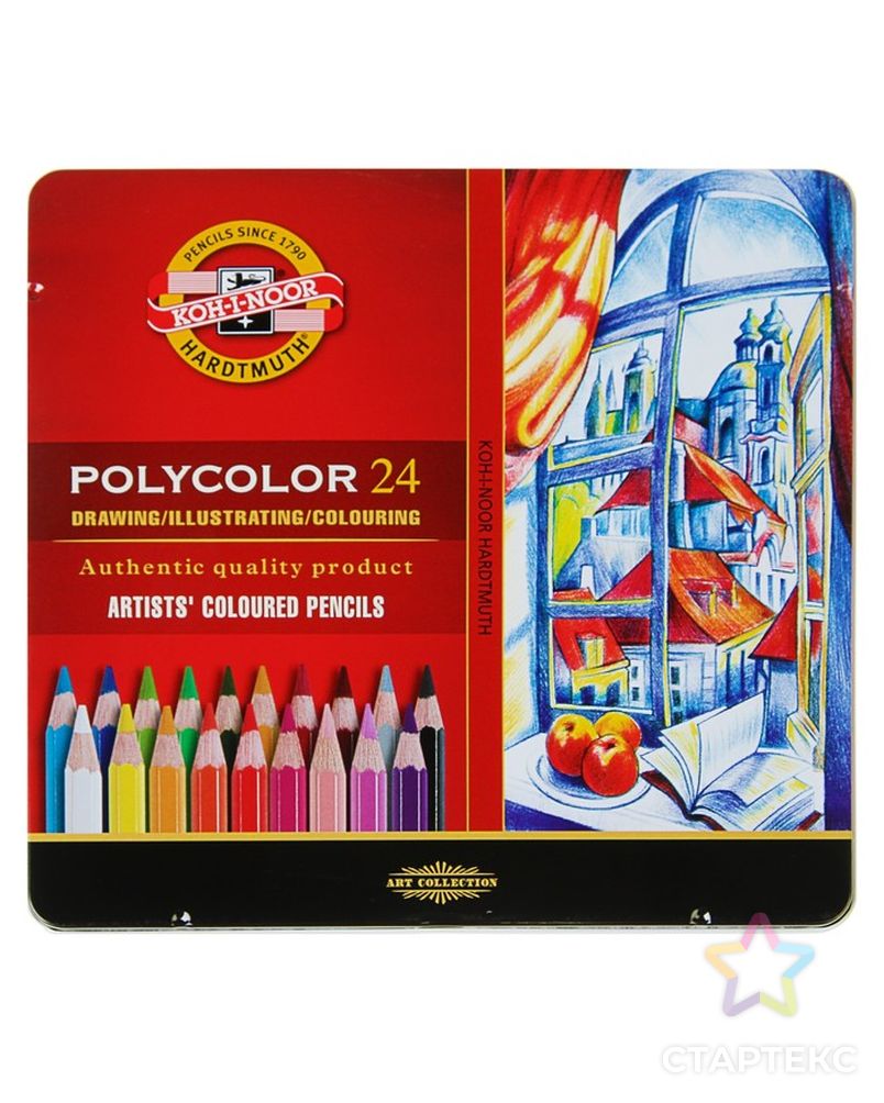 Карандаши художественные PolyColor 3824, 24 цвета, мягкие, в металлическом пенале арт. СМЛ-176825-1-СМЛ0001555871 1
