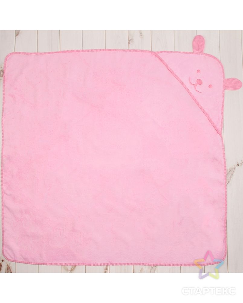 Уголок махровый с капюшоном и вышивкой, цвет розовый, размер 90х90 см арт. СМЛ-34216-1-СМЛ1620193