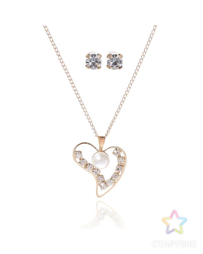 Гарнитур 2 предмета: серьги, кулон "Невесомость", сердечко, цвет белый в золоте, 45см арт. СМЛ-20535-1-СМЛ1641168 1