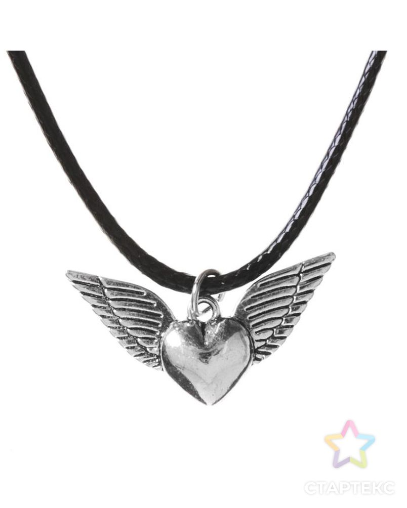 Кулон на шнурке "Сердце" ангел, цвет чернёное серебро, 45 см арт. СМЛ-1850-1-СМЛ1677973 1