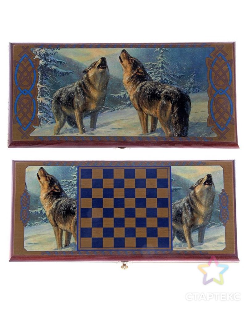Нарды "Волки 2", деревянная доска 40х40 см, с полем для игры в шашки арт. СМЛ-103168-1-СМЛ0000172643 5