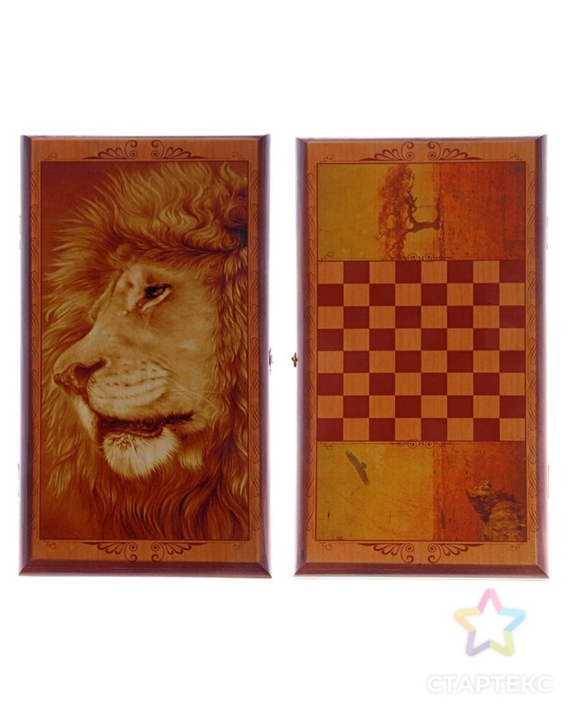 Нарды "Лев", деревянная доска 40х40 см, с полем для игры в шашки арт. СМЛ-110207-1-СМЛ0000172649 5