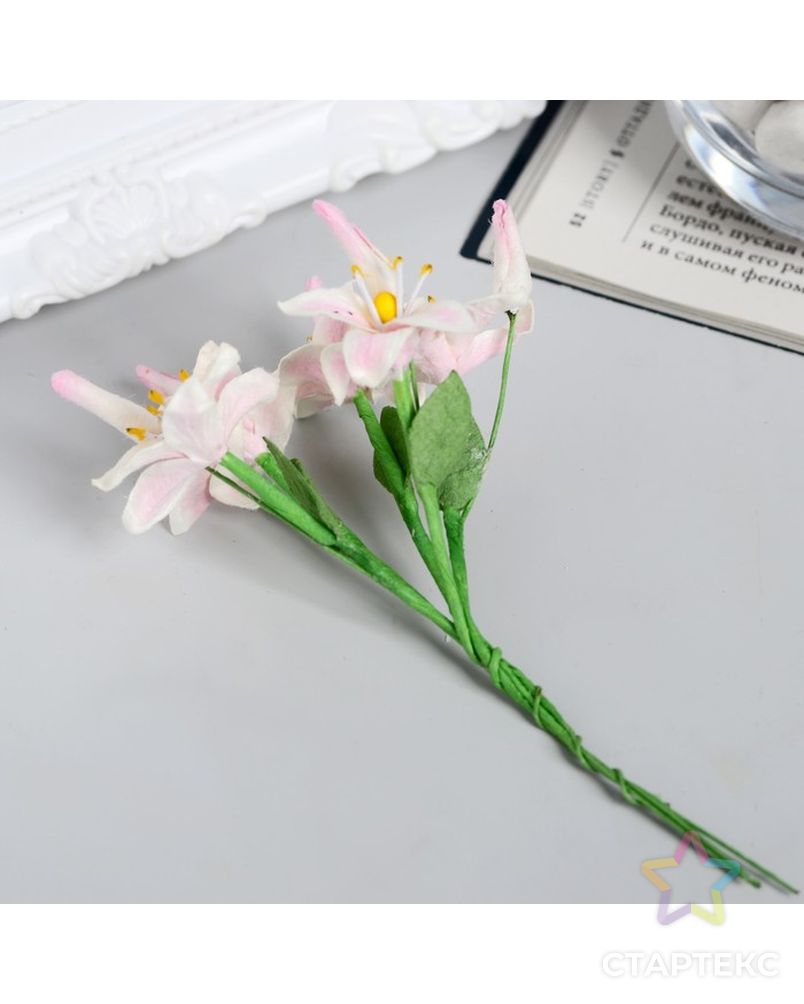 Декор для творчества, лилии розово-белые, 8 см, набор 5 шт. арт. СМЛ-150521-1-СМЛ0001726787