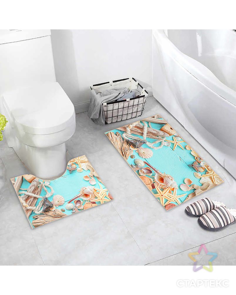 Набор ковриков для ванны и туалета «Ракушки», 2 шт: 40×45, 45×75 см арт. СМЛ-30147-1-СМЛ1731781