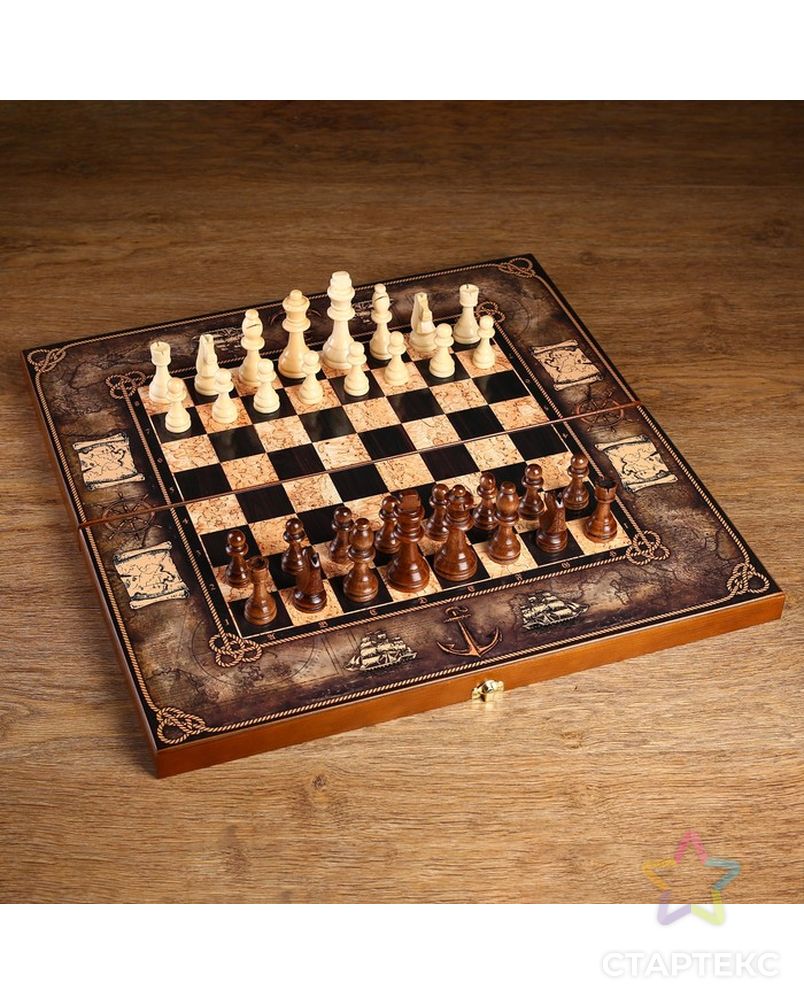 Шахматы "Морская карта" (доска дерево 50х50 см, фигуры дерево, король h=9.2 см) арт. СМЛ-109761-1-СМЛ0001800874 3