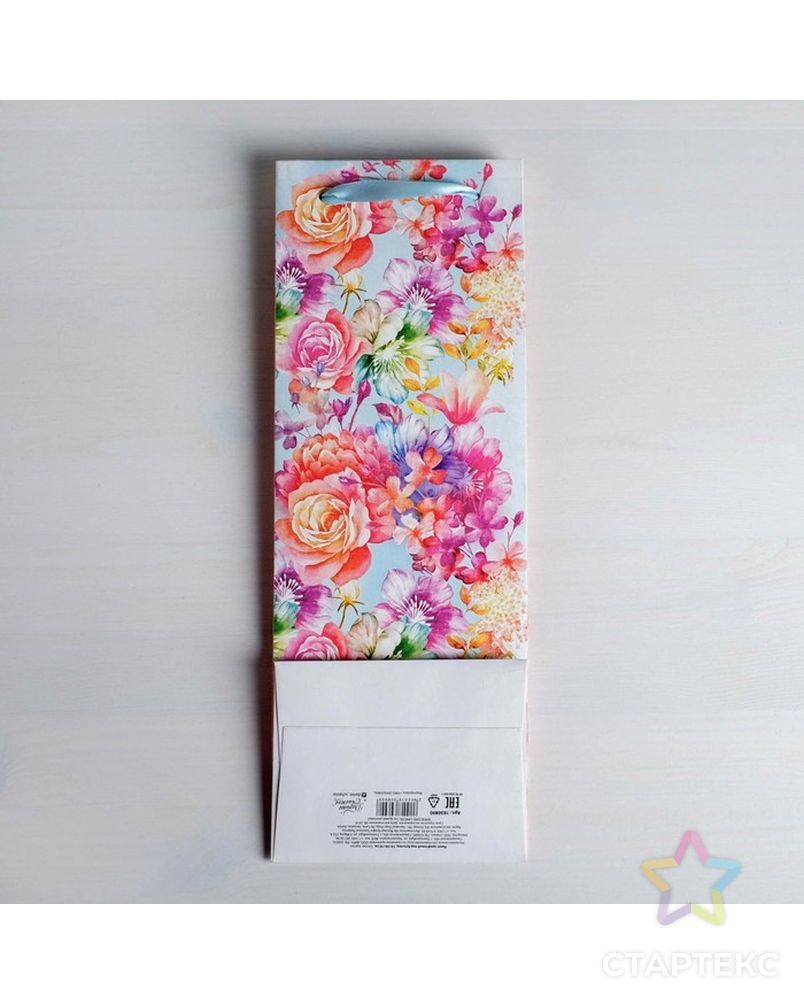 Пакет ламинированный под бутылку «Цветы и бабочки», 13 × 36 × 10 см арт. СМЛ-46242-1-СМЛ0001830890 4