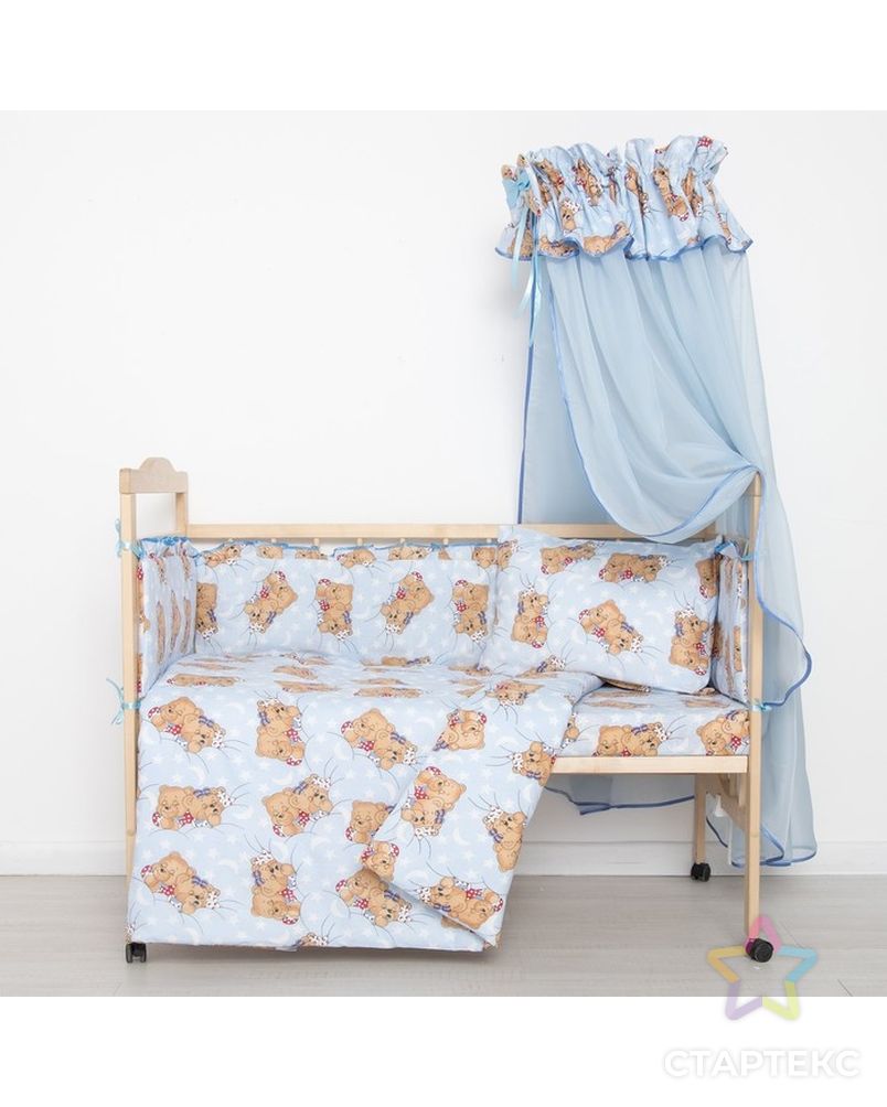 Комплект в кроватку "Спящие мишки" (7 предметов), цвет голубой 715/1 арт. СМЛ-32747-1-СМЛ1840007