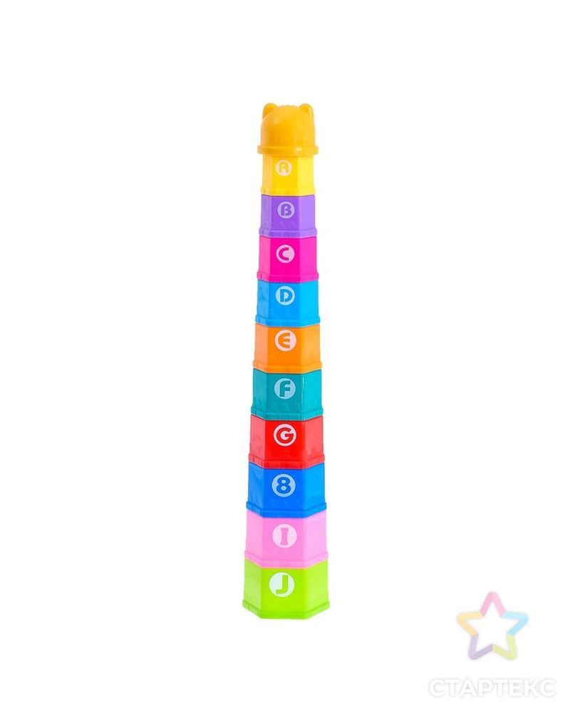 Развивающая игрушка «Пирамидка Мишка» стаканчики с буквами и цифрами, 11 предметов арт. СМЛ-45930-1-СМЛ0001943043 3