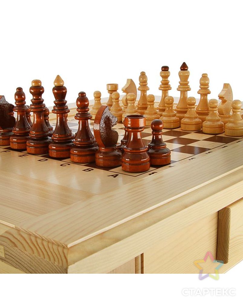 Шахматный стол с ящиком (80х69х76 см, игровое поле 36х36 см, король h=11.5 см) арт. СМЛ-44934-1-СМЛ0001975438 3