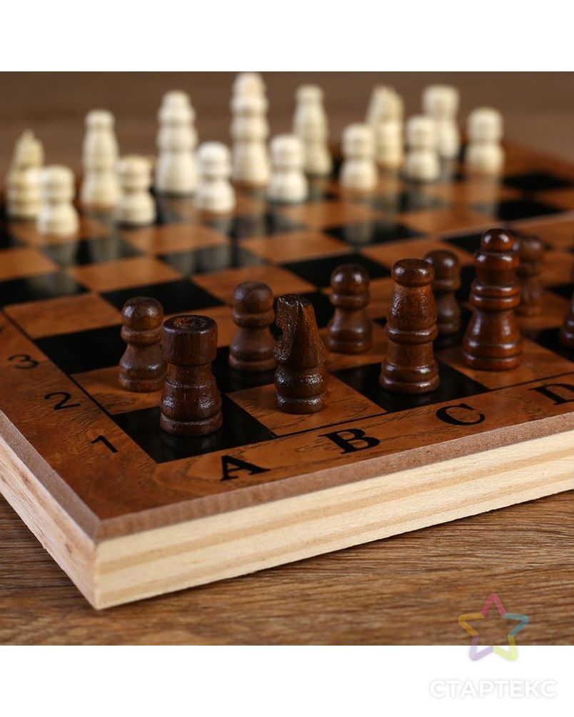Настольная игра 3 в 1 "Цейтнот": шахматы, шашки, нарды, доска дерево 24х24 см арт. СМЛ-46029-1-СМЛ0001984168 2