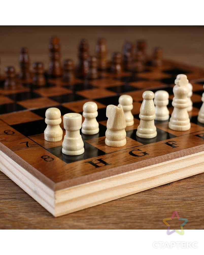 Настольная игра 3 в 1 "Цейтнот": шахматы, шашки, нарды, доска дерево 24х24 см арт. СМЛ-46029-1-СМЛ0001984168 3