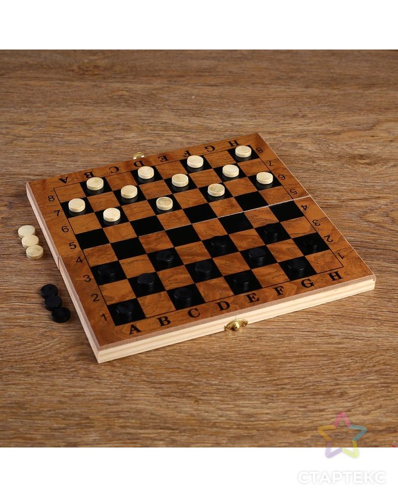 Настольная игра 3 в 1 "Цейтнот": шахматы, шашки, нарды, доска дерево 24х24 см арт. СМЛ-46029-1-СМЛ0001984168 4