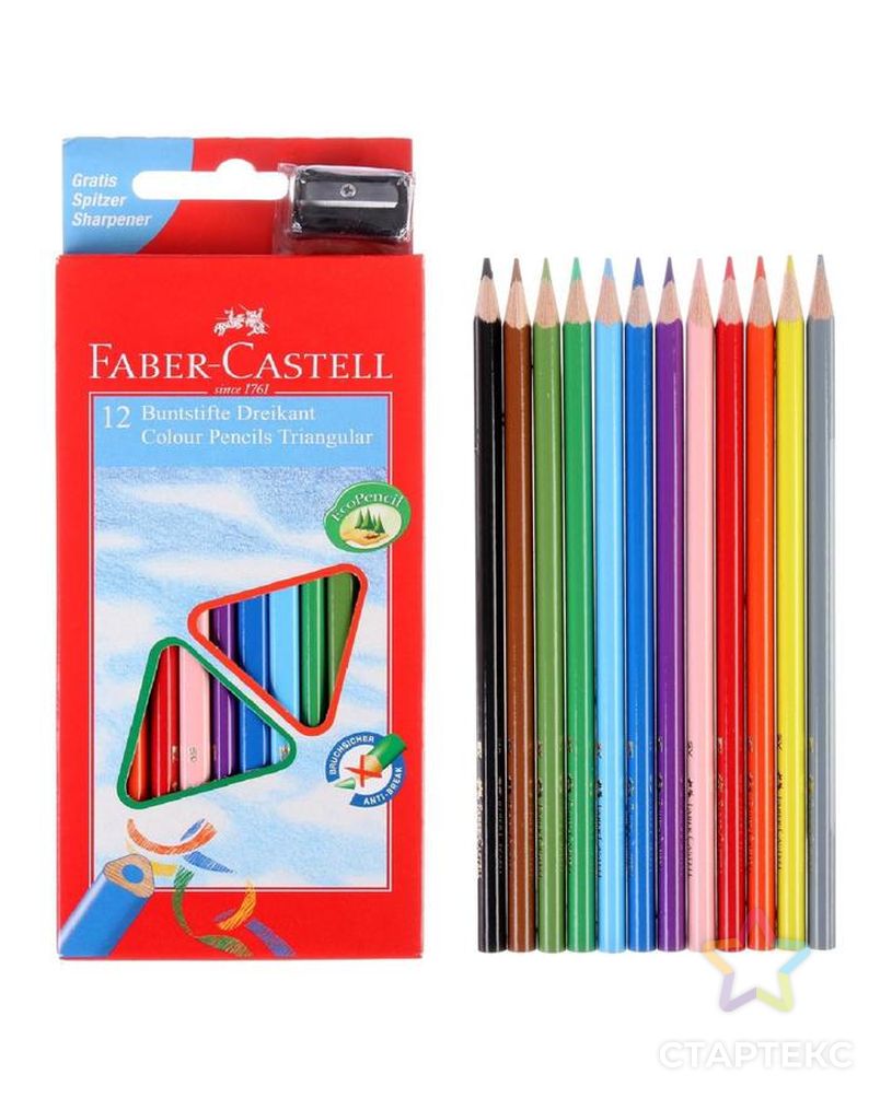 Карандаши 12 цветов Faber-Castell ECO 1205 7/2.8 мм, трёхгранный корпус, с точилкой арт. СМЛ-173191-1-СМЛ0001986263 1