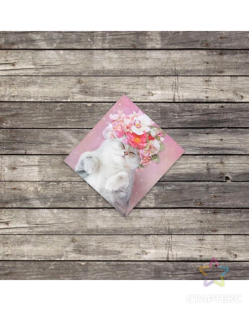 Мини–открытка «Кошка с цветами», 7 х 7 см арт. СМЛ-171553-1-СМЛ0001987133 1