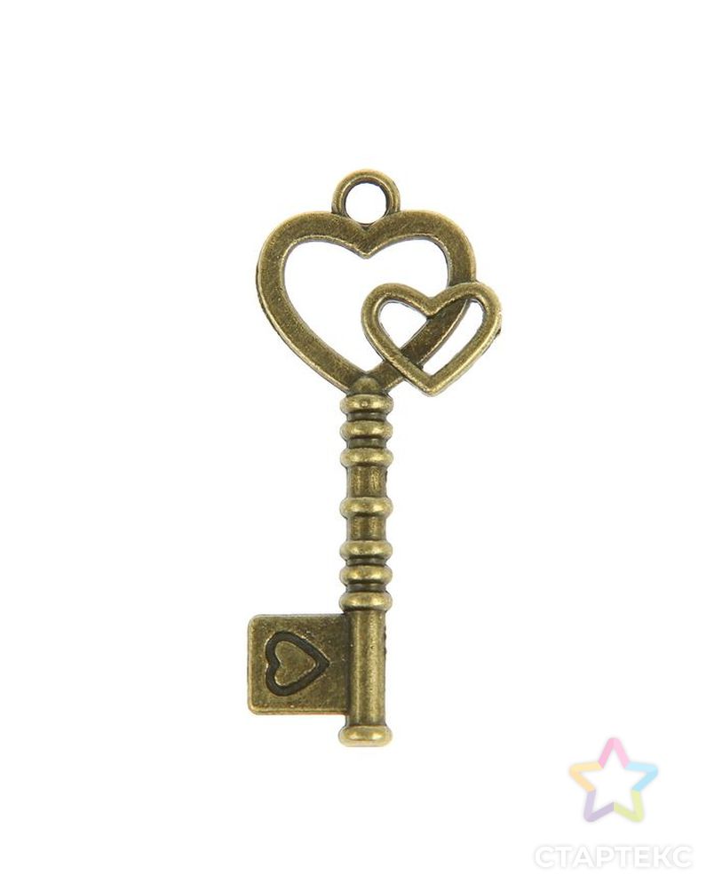 Декор металл для творчества "Ключ с двойным сердцем" под латунь (Е4335) 4х2 см арт. СМЛ-30635-1-СМЛ2054870 1