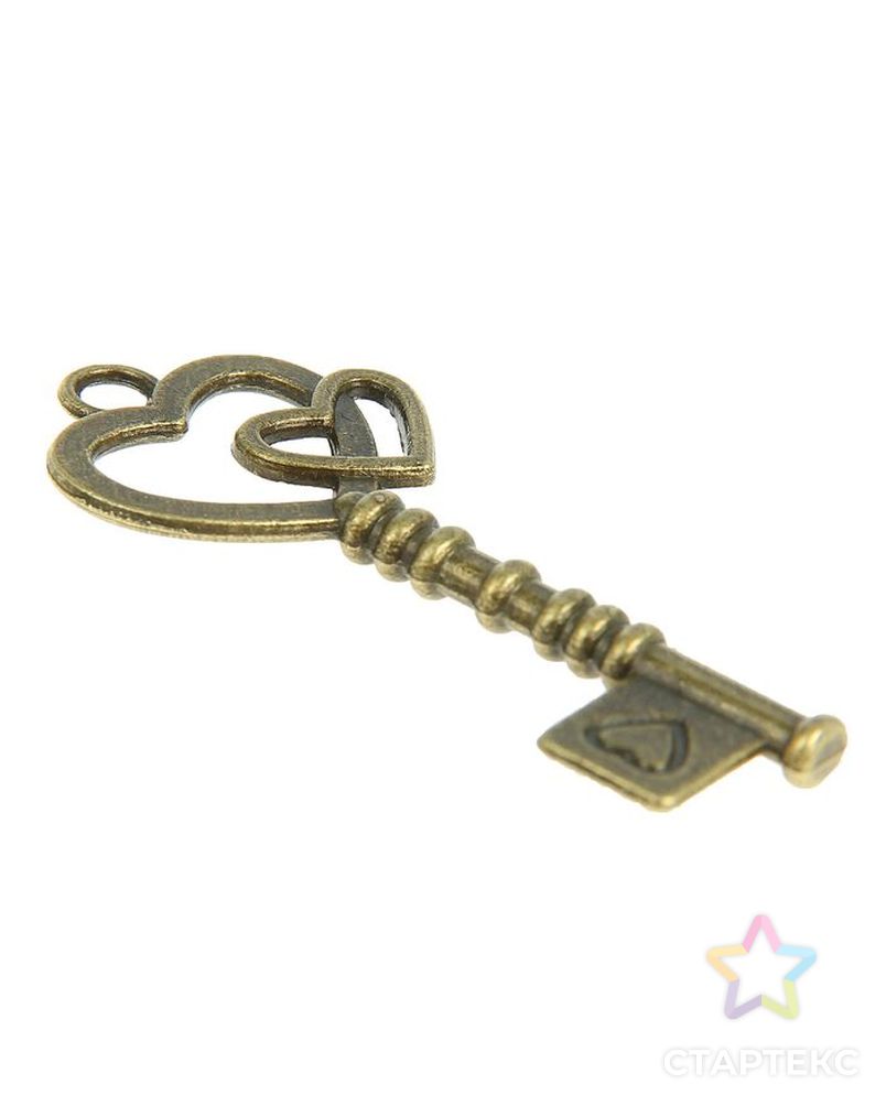 Декор металл для творчества "Ключ с двойным сердцем" под латунь (Е4335) 4х2 см арт. СМЛ-30635-1-СМЛ2054870 2