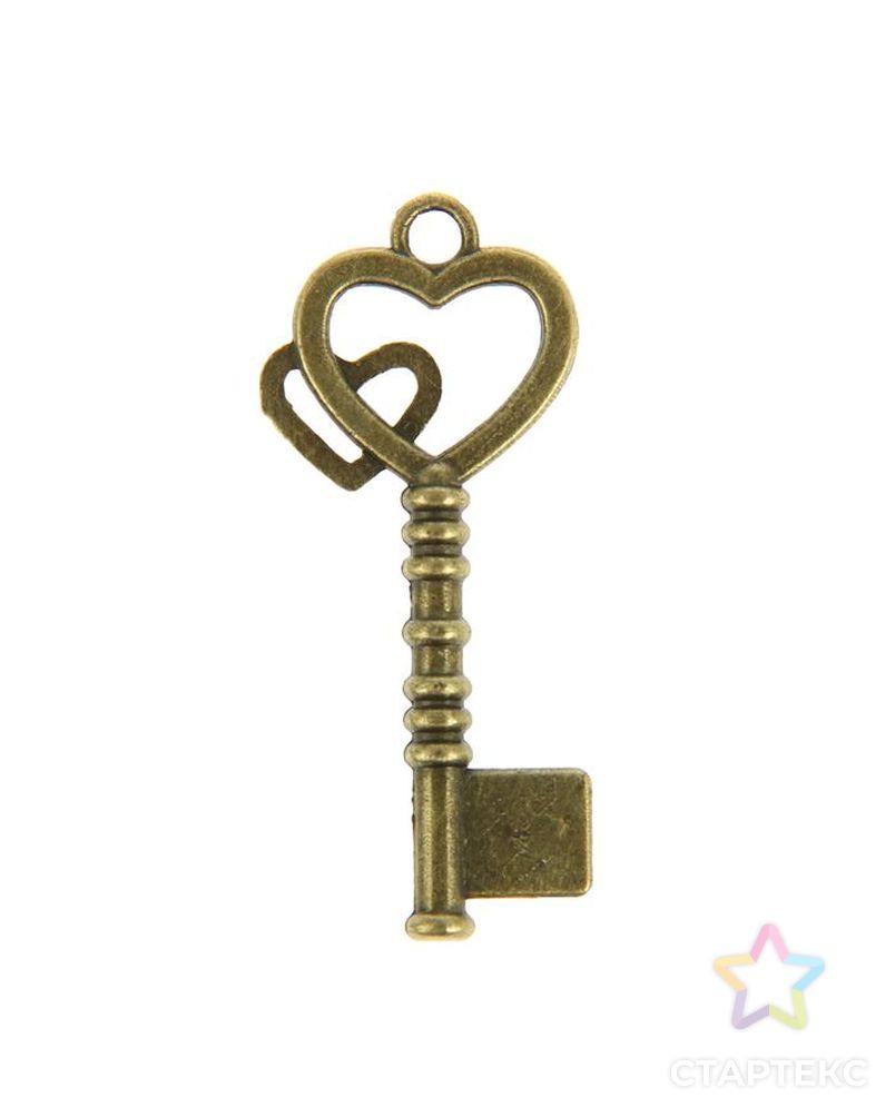 Декор металл для творчества "Ключ с двойным сердцем" под латунь (Е4335) 4х2 см арт. СМЛ-30635-1-СМЛ2054870 3