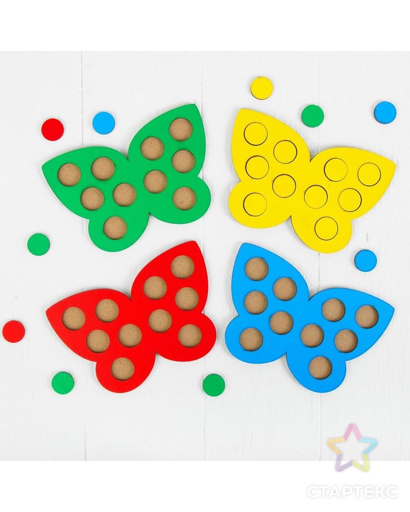 Мозаика «Бабочки», 4 бабочки, 40 кружков d= 2 см арт. СМЛ-45480-1-СМЛ0002070022 2