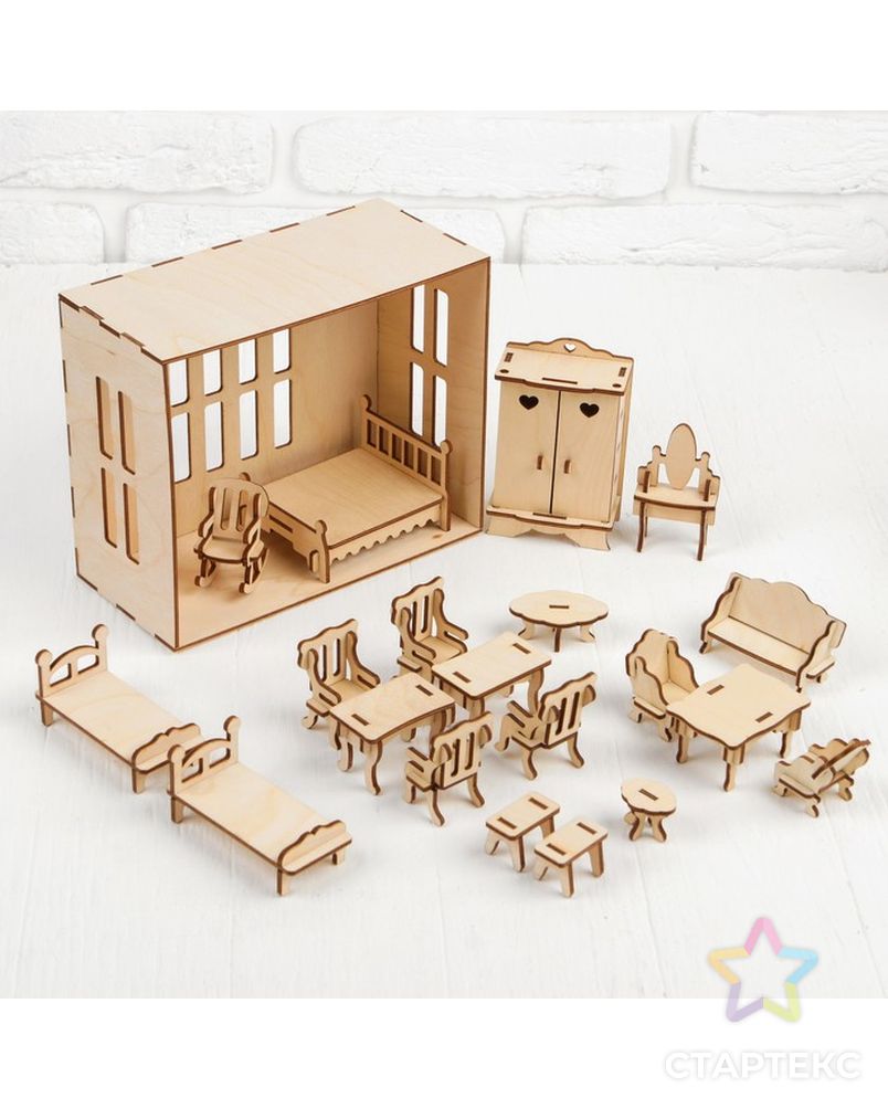 Набор мебели для домика, 20 предметов, для кукол 7-9 см арт. СМЛ-45461-1-СМЛ0002070040 1