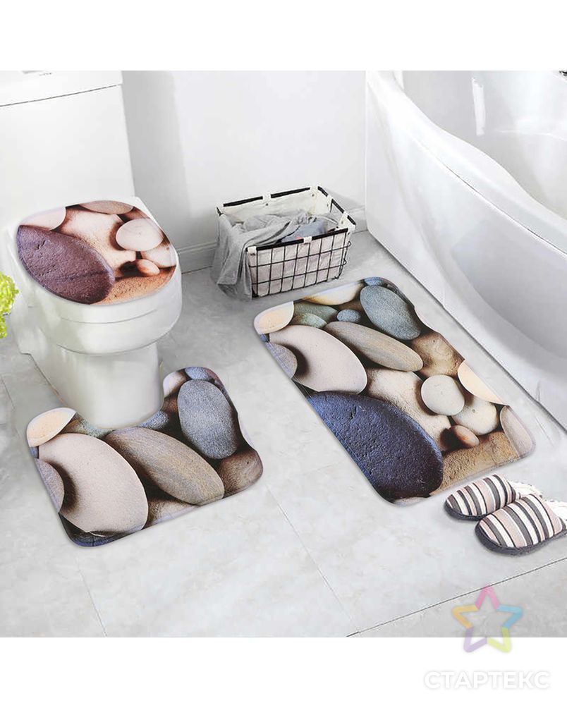 Набор ковриков для ванны и туалета 3 шт 38х46, 40х45, 45х75 см "Камни" арт. СМЛ-30157-1-СМЛ2107870