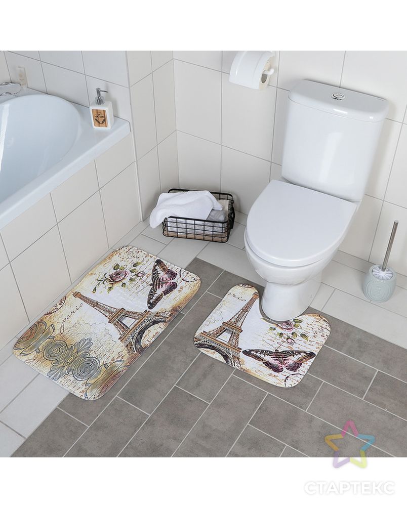Набор ковриков для ванны и туалета «Францезский стиль», 2 шт: 39×45, 45×73 см арт. СМЛ-30158-1-СМЛ2107873 3