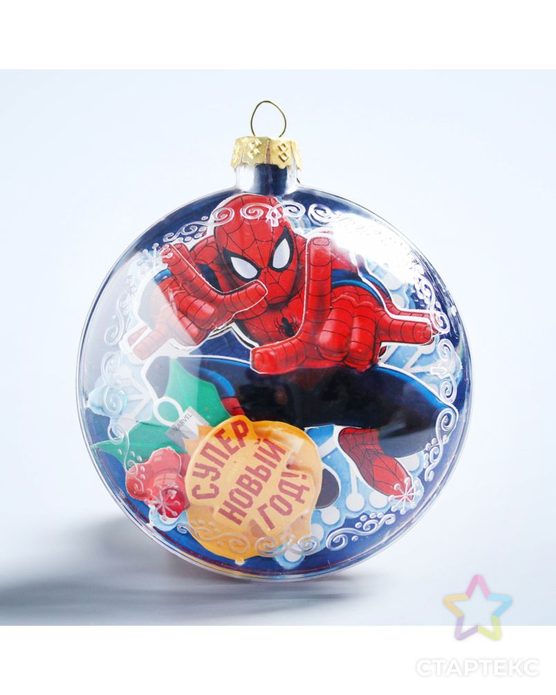 Новогодний ёлочный шар "С Новым годом" Человек-паук с 3D аппликацией арт. СМЛ-120455-1-СМЛ0002108295 4