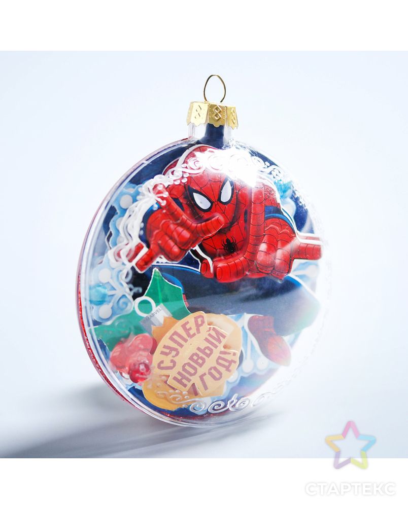 Новогодний ёлочный шар "С Новым годом" Человек-паук с 3D аппликацией арт. СМЛ-120455-1-СМЛ0002108295 5