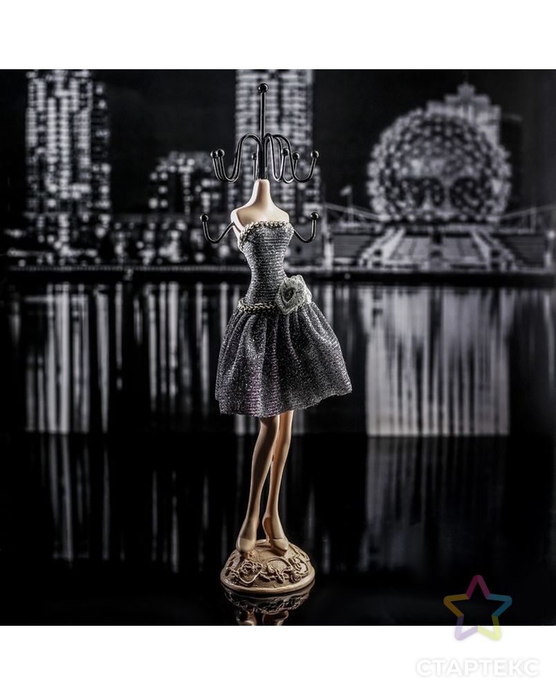 Подставка для украшений "Силуэт девушки в платье", h=25,5 см, цвет серебристо-чёрный арт. СМЛ-3209-1-СМЛ2117541 1