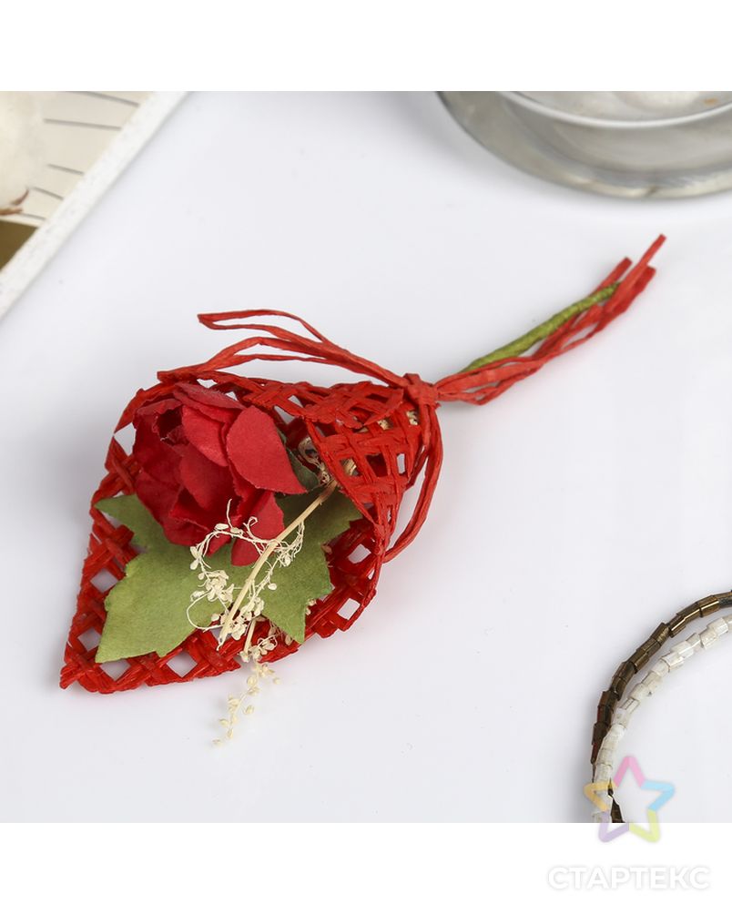 Декор для творчества "Красная роза с колоском" 10 см арт. СМЛ-25784-1-СМЛ2118993 1