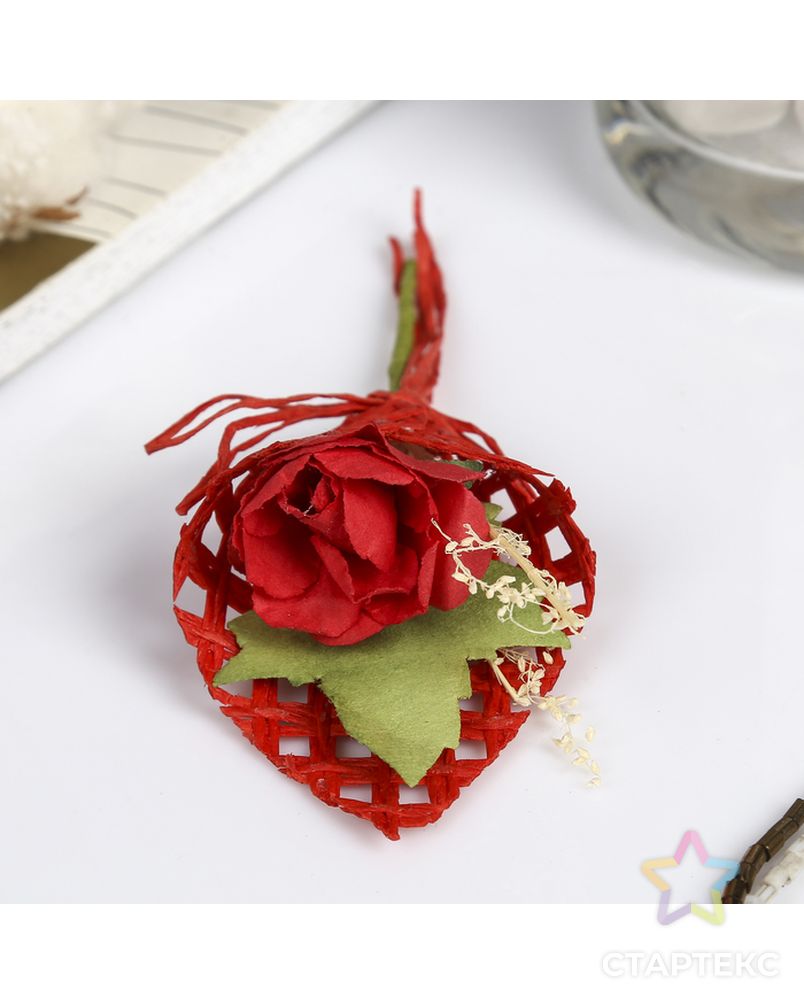 Декор для творчества "Красная роза с колоском" 10 см арт. СМЛ-25784-1-СМЛ2118993 2