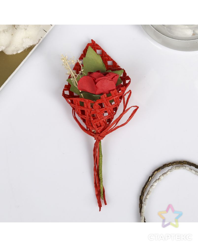 Декор для творчества "Красная роза с колоском" 10 см арт. СМЛ-25784-1-СМЛ2118993