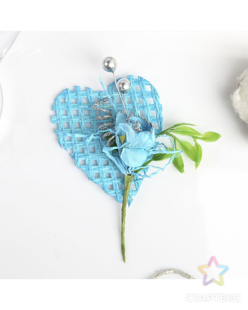 Декор для творчества "Голубая роза с сердцем" 10,5 см арт. СМЛ-3237-1-СМЛ2118995