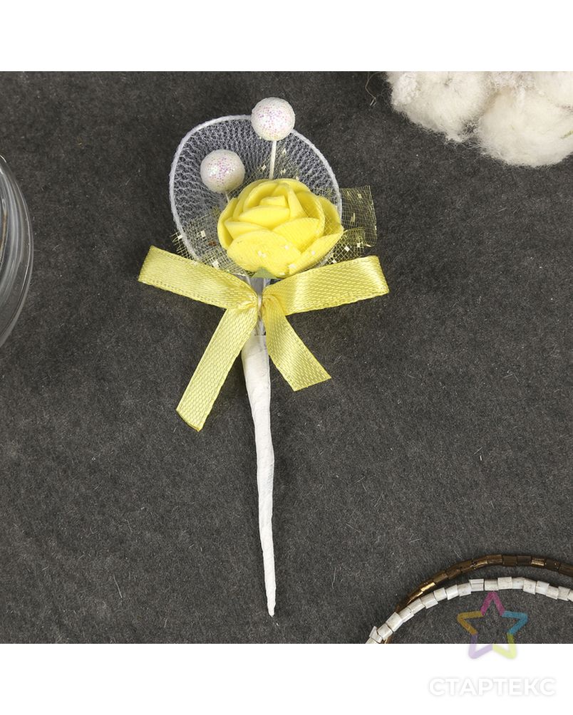 Заказать Декор для творчества "Жёлтая роза с шариками и бантом" 10,5 см арт. СМЛ-3238-1-СМЛ2118997 в Новосибирске