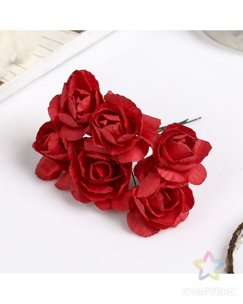 Декор для творчества "Чайные розы" (набор=букет 6 цветков), 9,5 см, d=3 см, МИКС арт. СМЛ-3436-1-СМЛ2142130