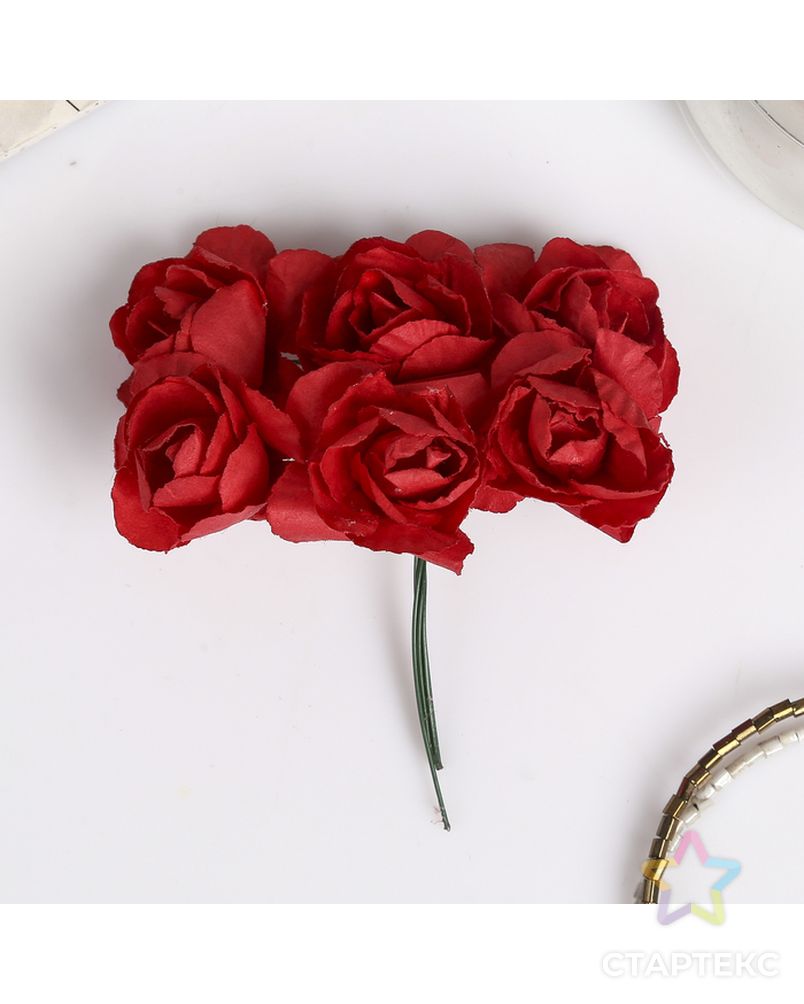 Декор для творчества "Чайные розы" (набор=букет 6 цветков), 9,5 см, d=3 см, МИКС арт. СМЛ-3436-1-СМЛ2142130